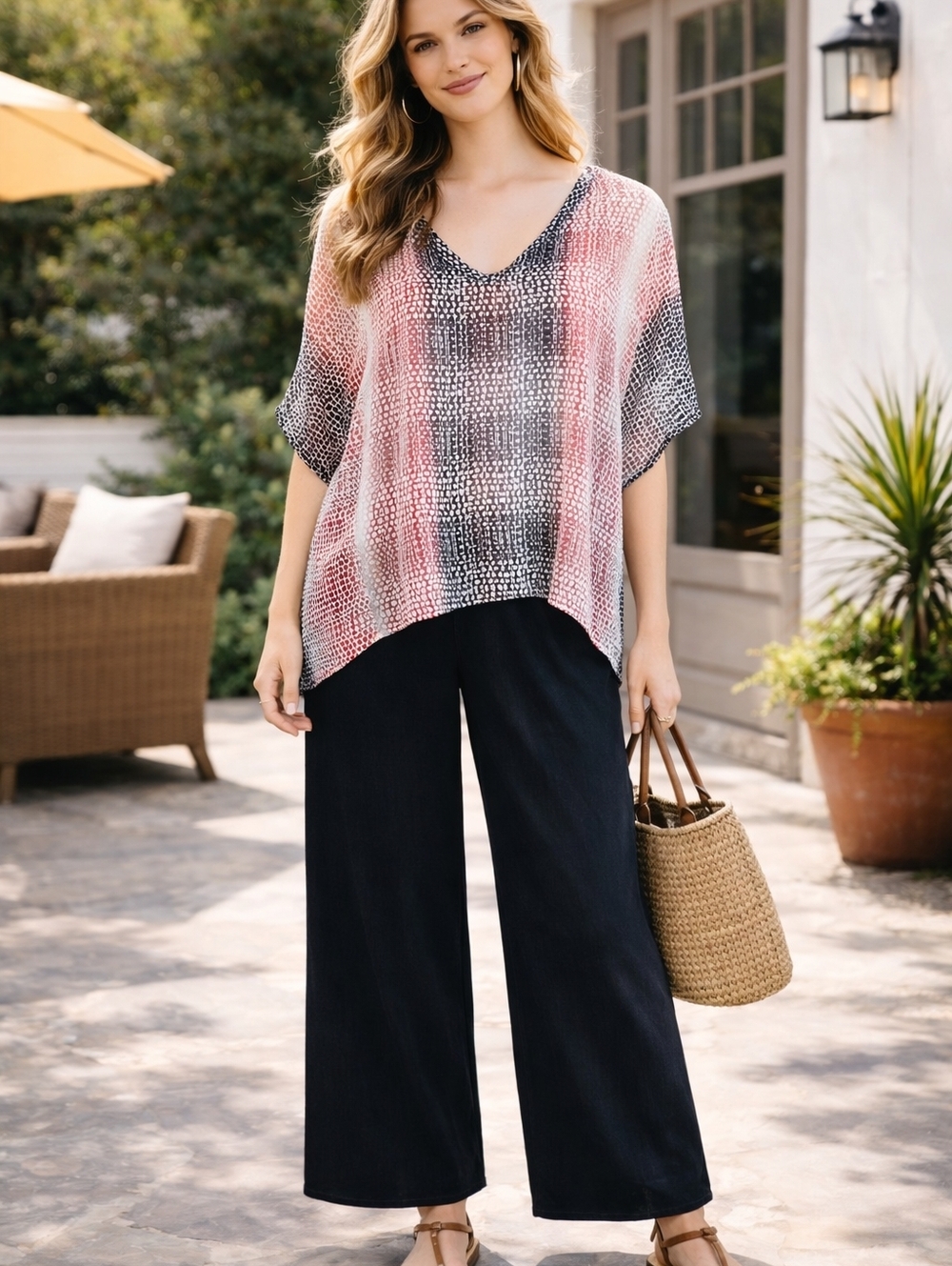 CAbi Animal Print Blouse Sheer Tunic Top Red Black Oversized Small